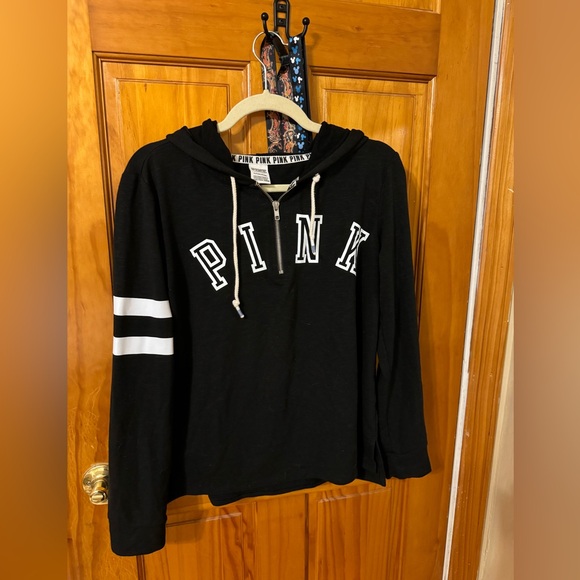 PINK Victoria's Secret Tops - VICTORIA'S SECRET Black Pink Hoodie Long Sleeve Shirt - Small
